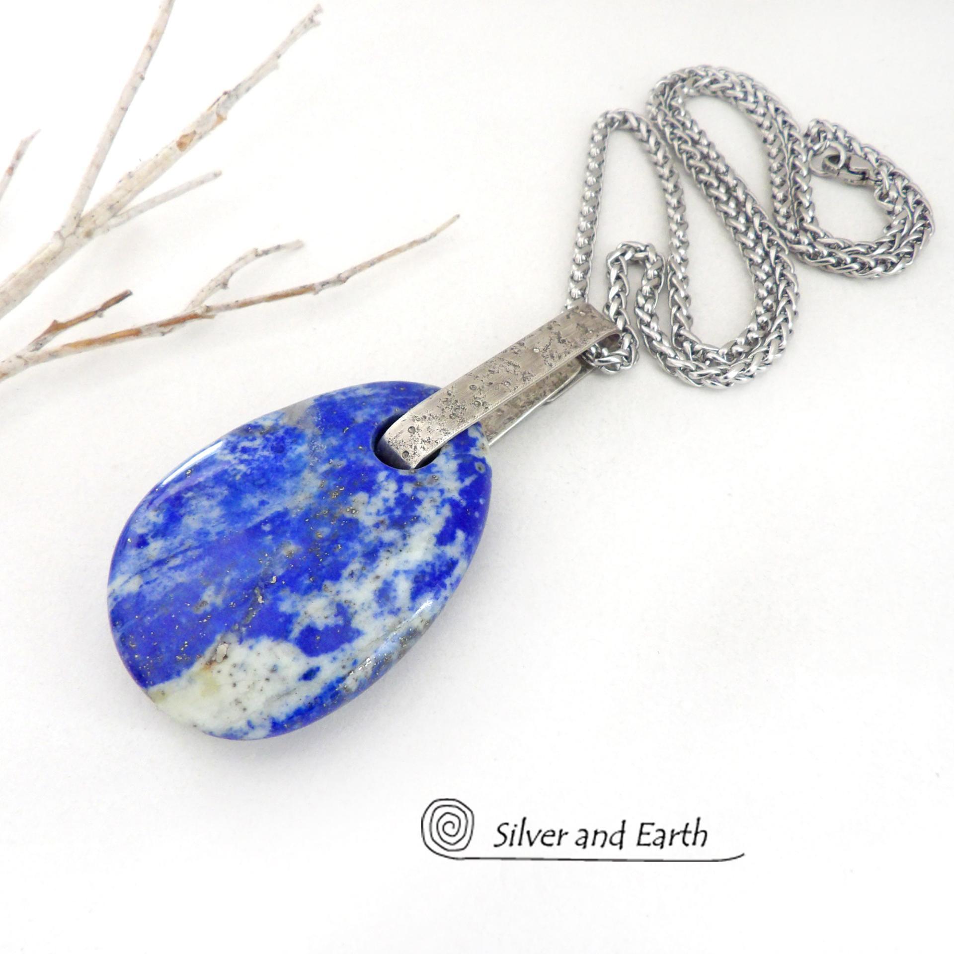 Blue Lapis Lazuli Sterling Silver Pendant Necklace - One of a Kind Modern Natural Gemstone Jewelry