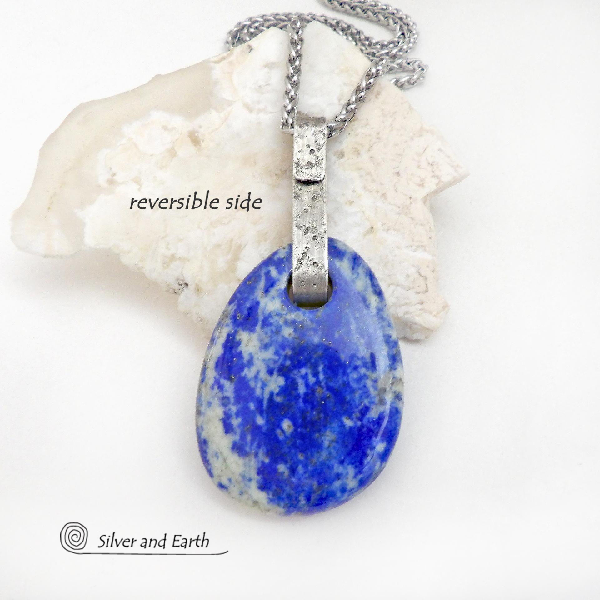 Blue Lapis Lazuli Sterling Silver Pendant Necklace - One of a Kind Modern Natural Gemstone Jewelry