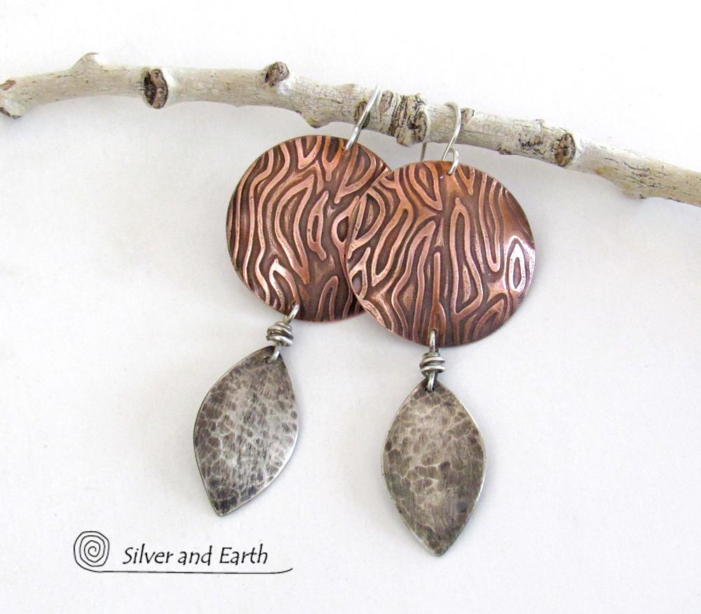 Sterling Silver & Copper Mixed Metal Earrings - Contemporary Jewelry