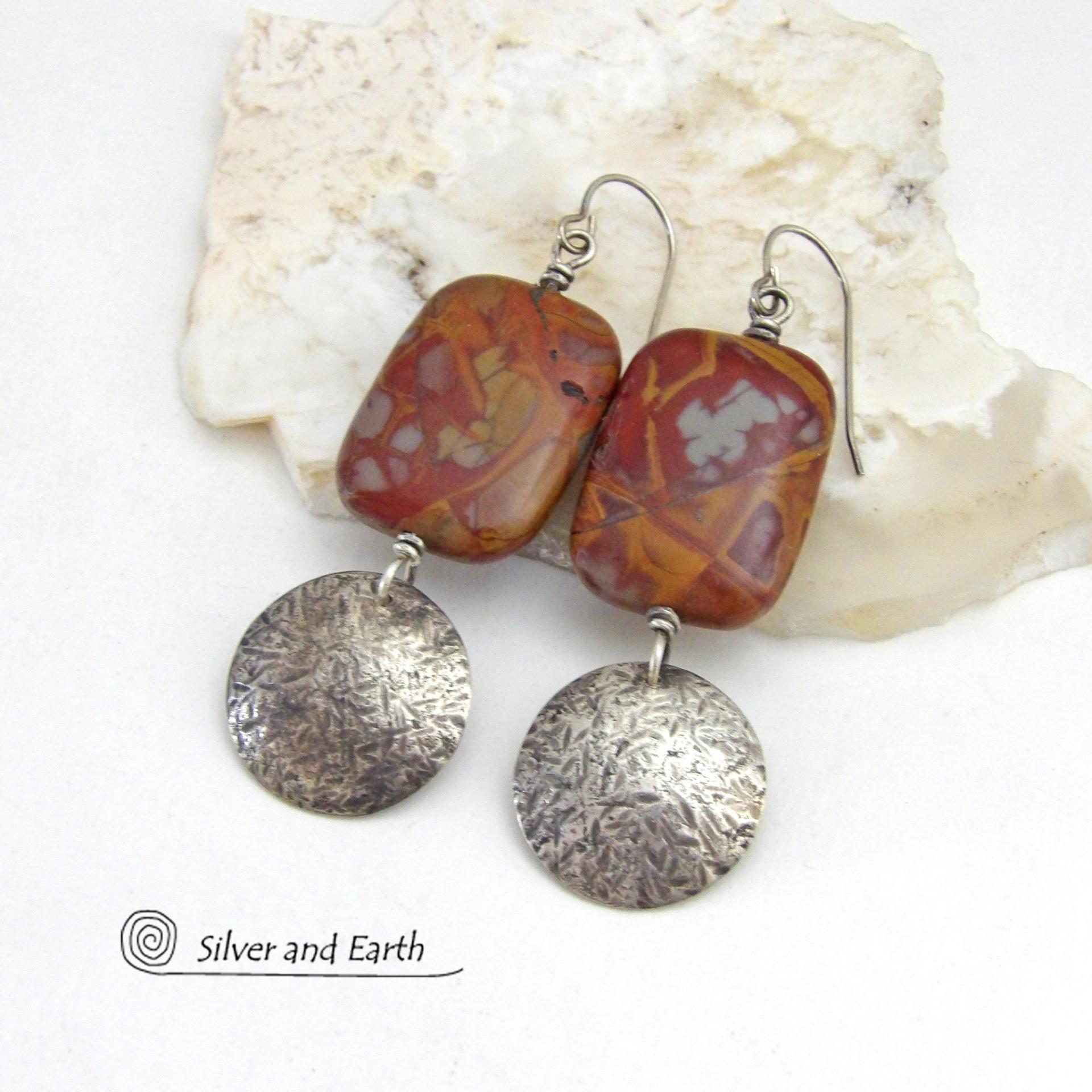 Australian Noreena Jasper Gemstone Sterling Silver Earrings - One of a Kind Natural Stone Jewelry