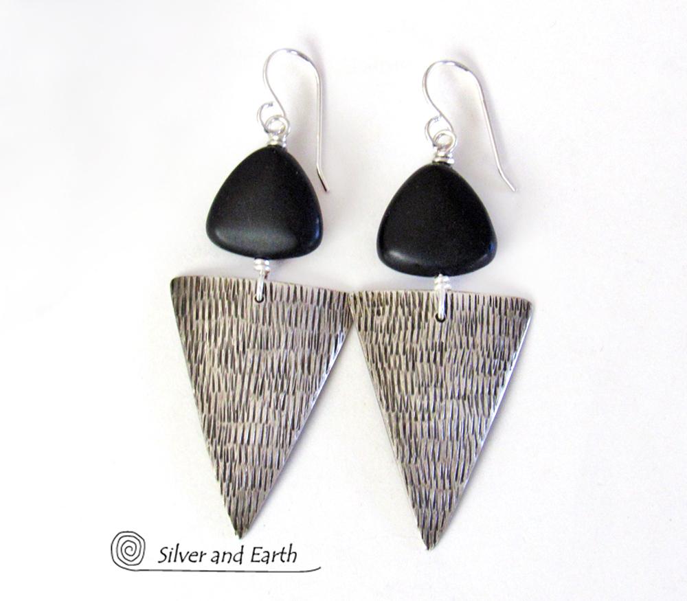 Lightweight Black Color Silver Oxidised Earring For Women - Silver Palace