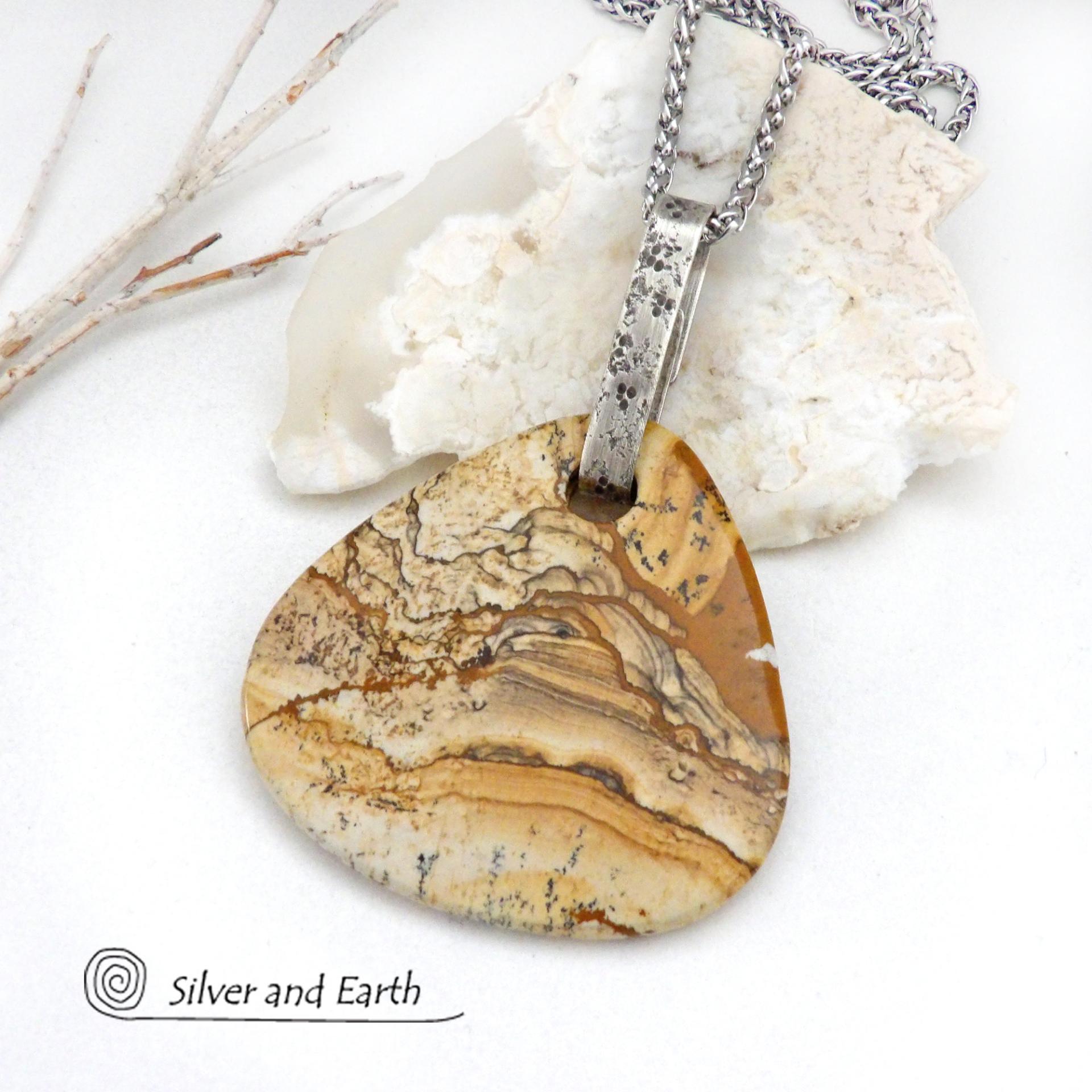 Large Picture Jasper Sterling Silver Statement Necklace - One of a Kind Natural Stone Jewelry
