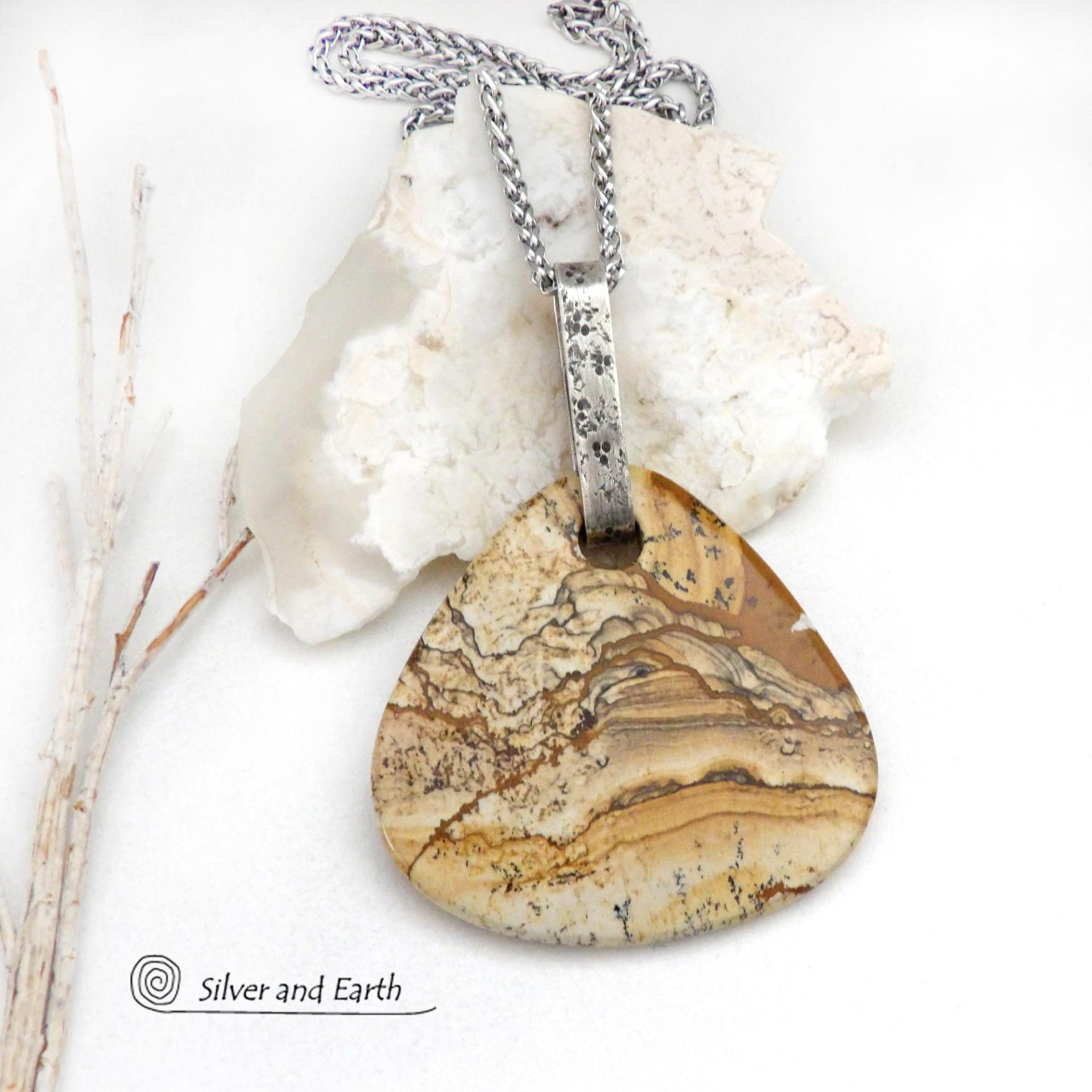 Large Picture Jasper Sterling Silver Statement Necklace - One of a Kind Natural Stone Jewelry