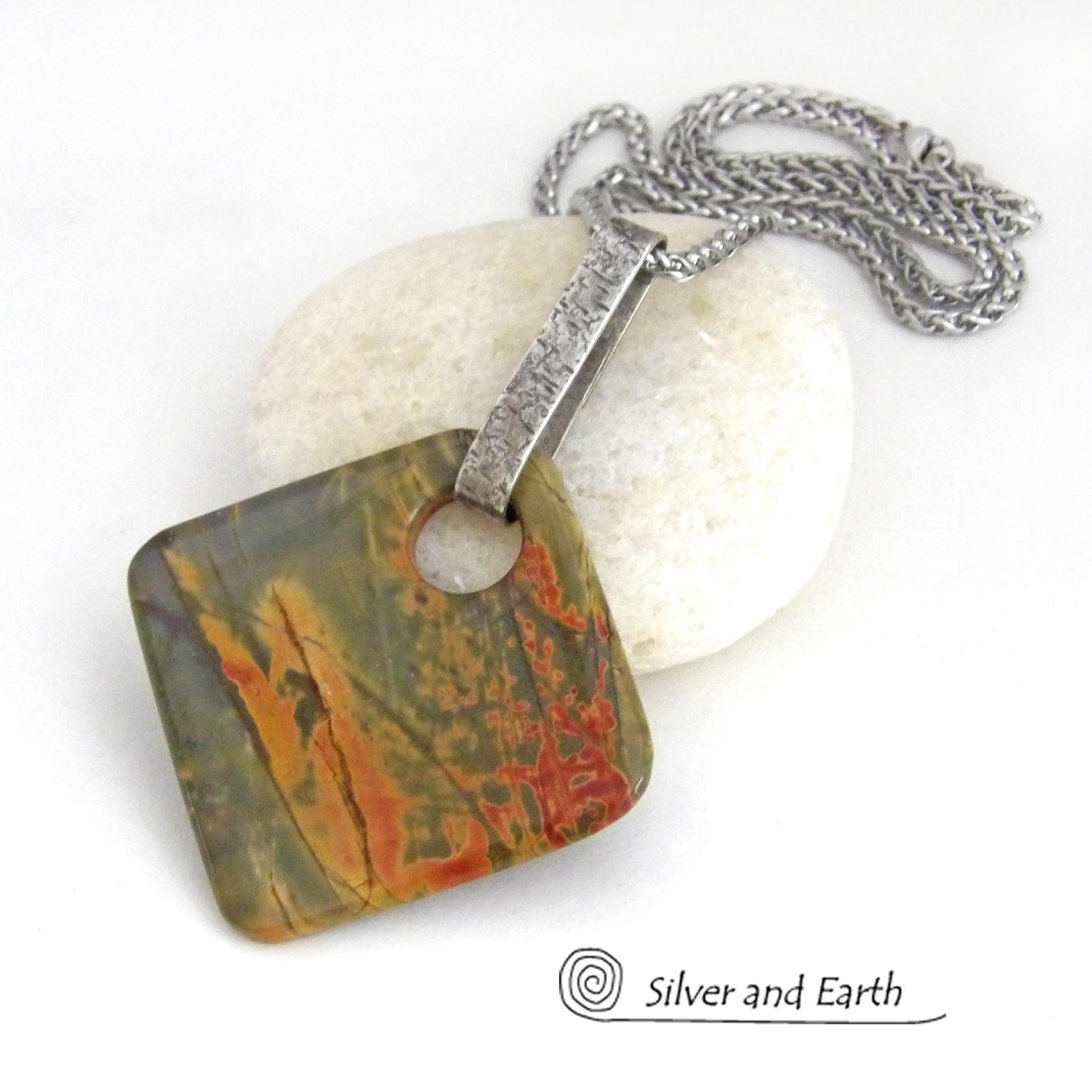 Red Creek Jasper Sterling Silver Pendant Necklace - Earthy Natural One of a Kind Stone Jewelry