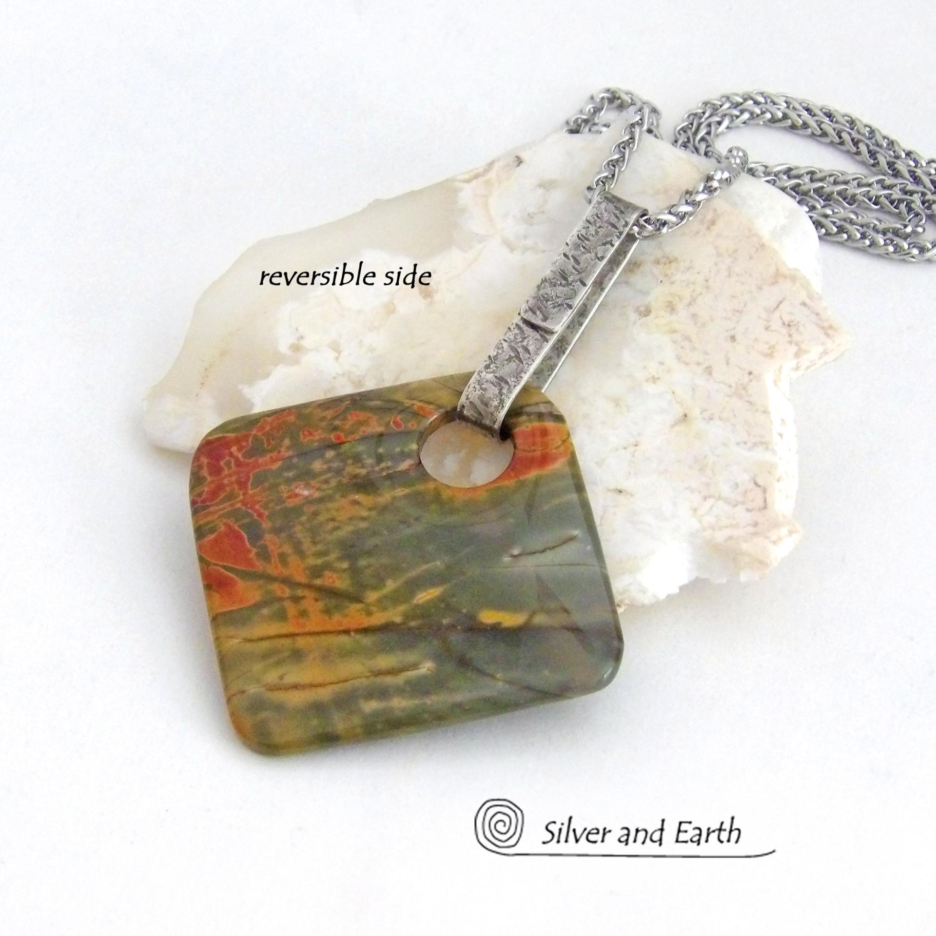 Red Creek Jasper Sterling Silver Pendant Necklace - Earthy Natural One of a Kind Stone Jewelry