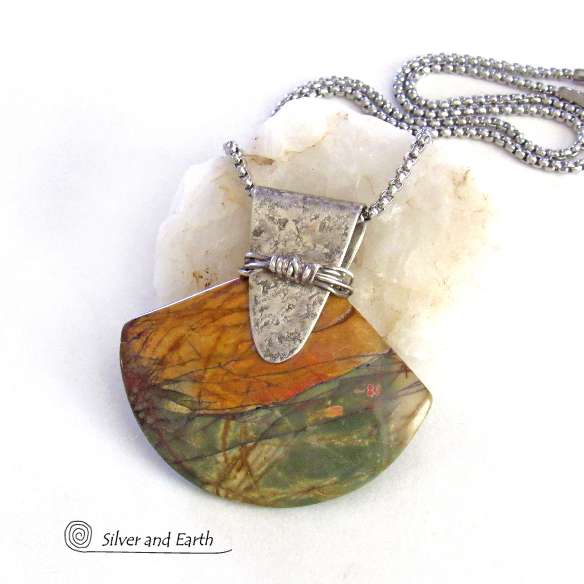 Red Creek Jasper Sterling Silver Necklace - Handmade One of a Kind Natural Stone Jewelry