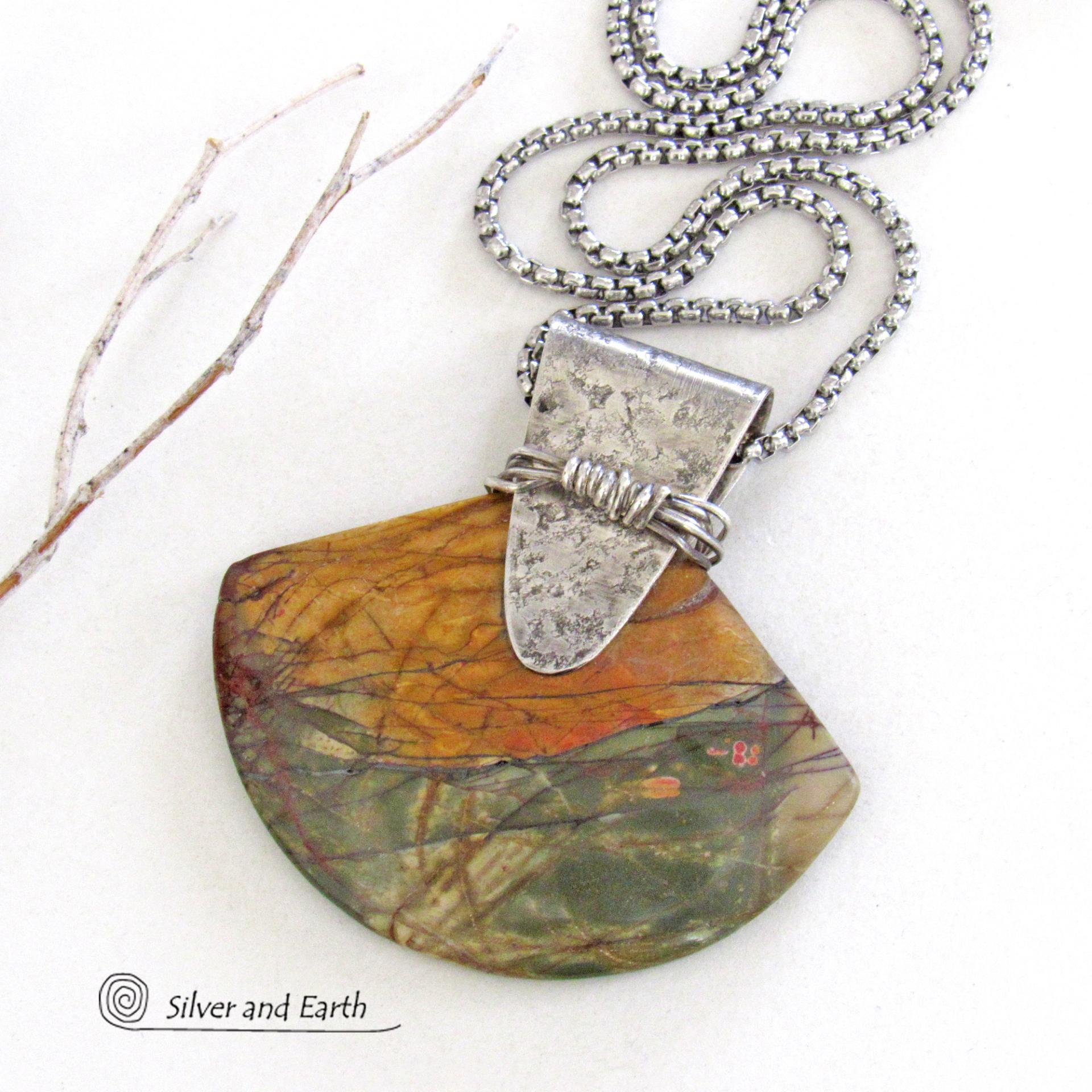 Red Creek Jasper Sterling Silver Necklace - Handmade One of a Kind Natural Stone Jewelry