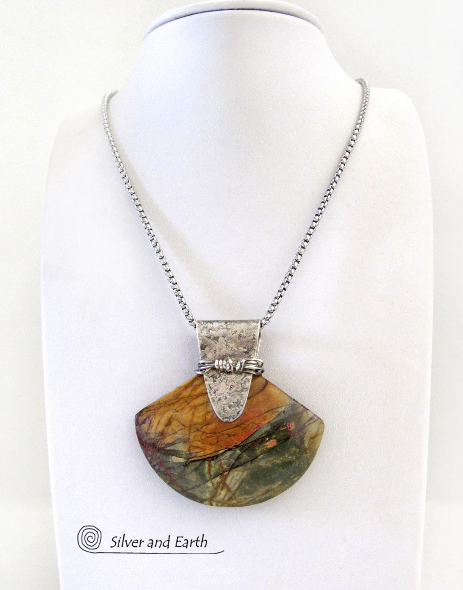 Red Creek Jasper Sterling Silver Necklace - Handmade One of a Kind Natural Stone Jewelry