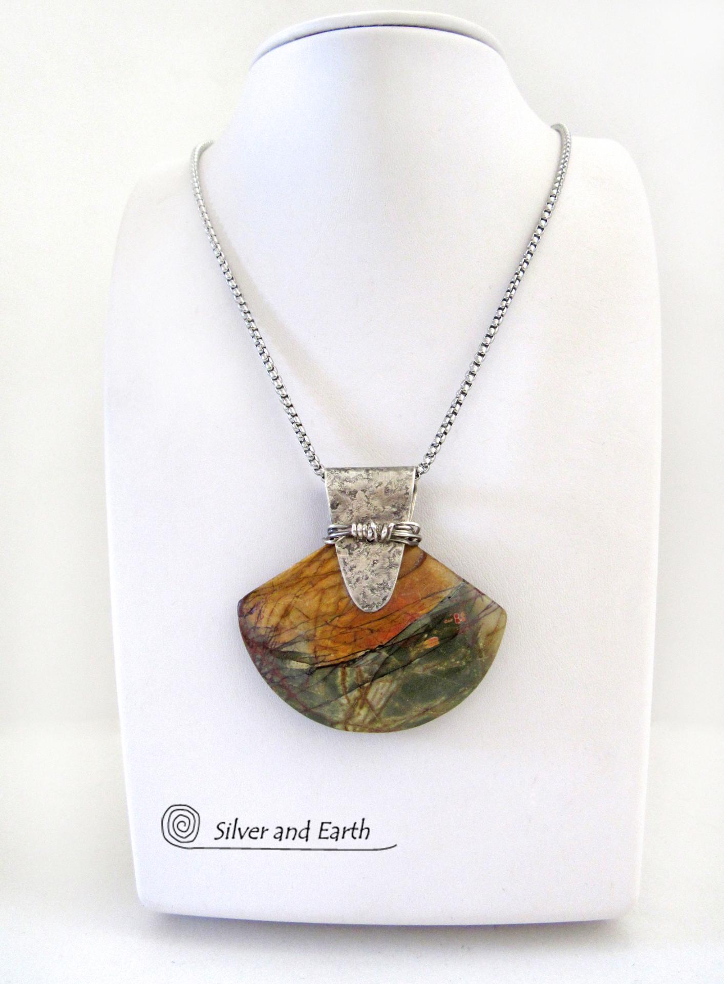 Red Creek Jasper Sterling Silver Necklace - Handmade One of a Kind Natural Stone Jewelry