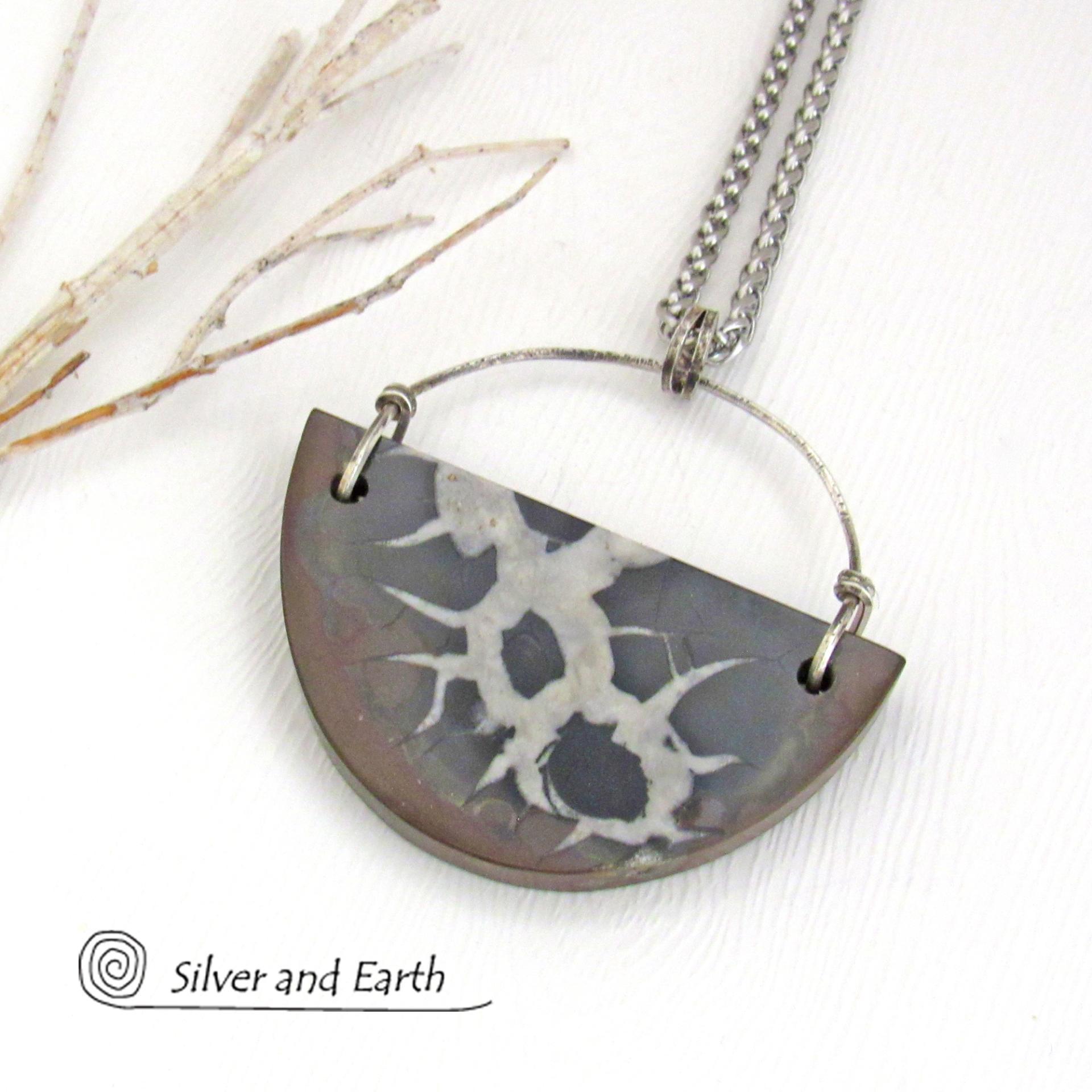 Septarian Fossil Stone Pendant Necklace - Ancient Natural Fossil Jewelry for Men and Women