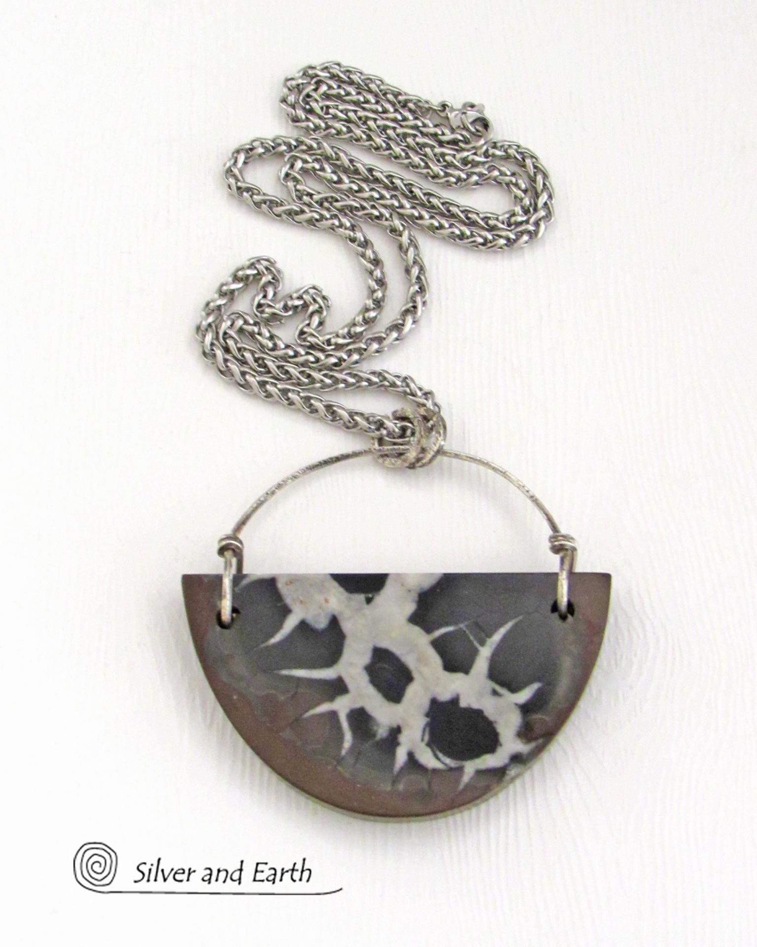 Septarian Fossil Stone Pendant Necklace - Ancient Natural Fossil Jewelry for Men and Women