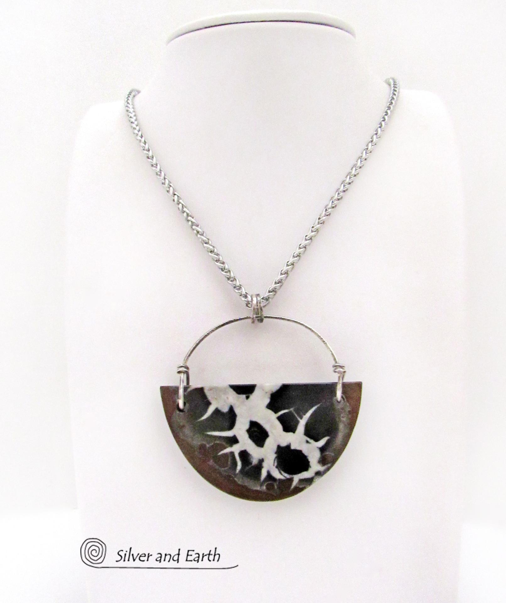 Septarian Fossil Stone Pendant Necklace - Ancient Natural Fossil Jewelry for Men and Women