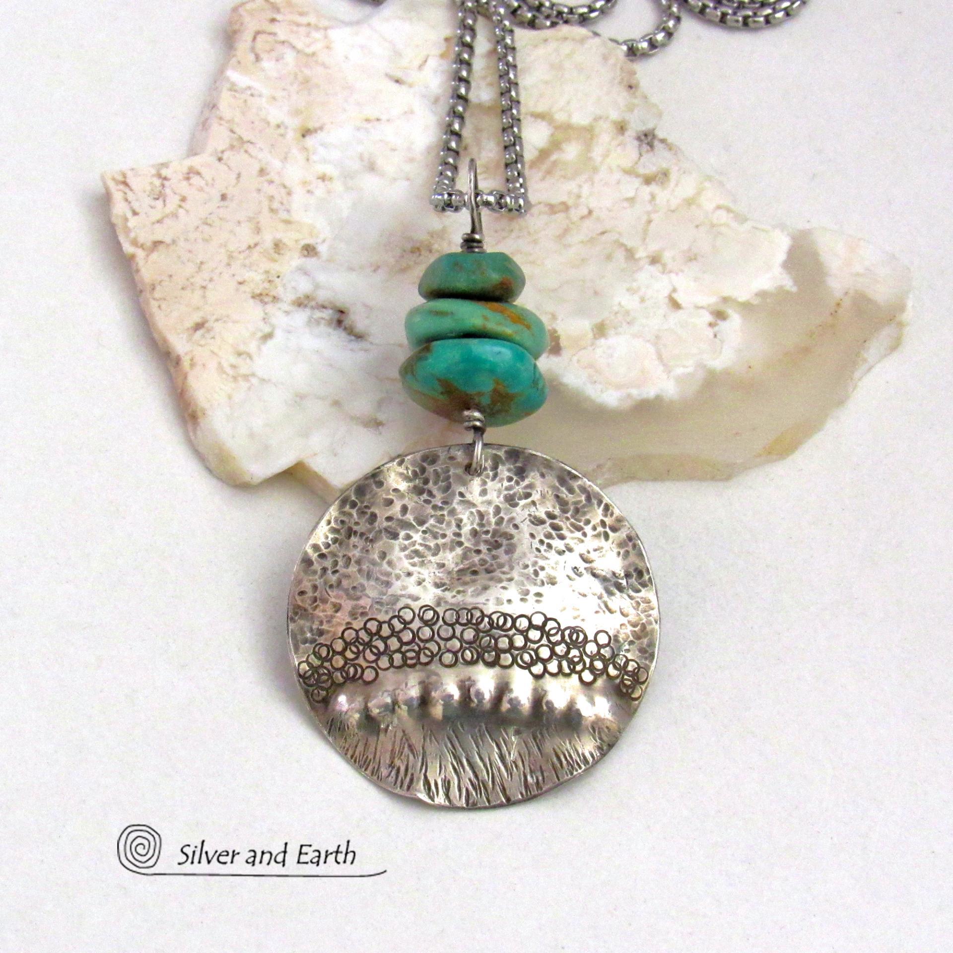 Turquoise and Sterling Silver Necklace - Handcrafted Southwestern Style Jewelry 