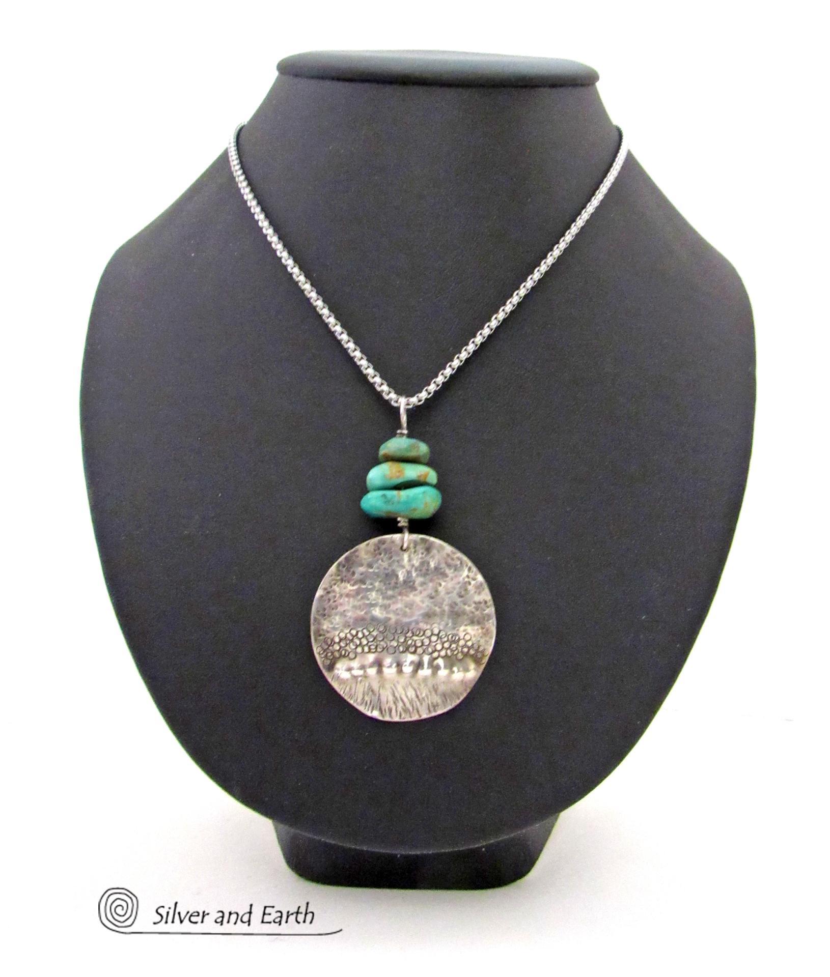 Natural Turquoise and Sterling Silver Necklace - Handcrafted Southwestern Style Jewelry 
