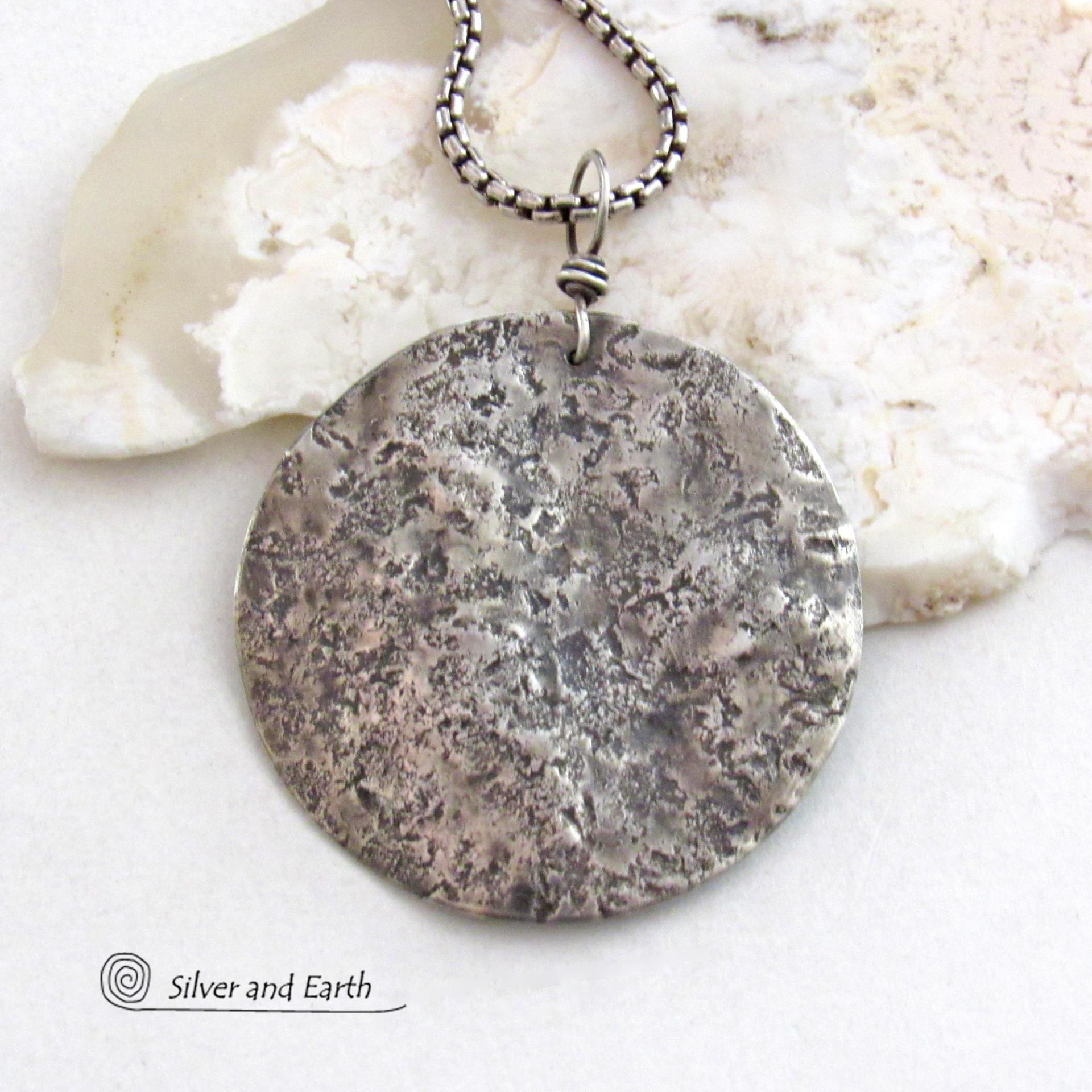 Hammered Sterling Silver Moon Necklace - Handmade Earthy Celestial Jewelry