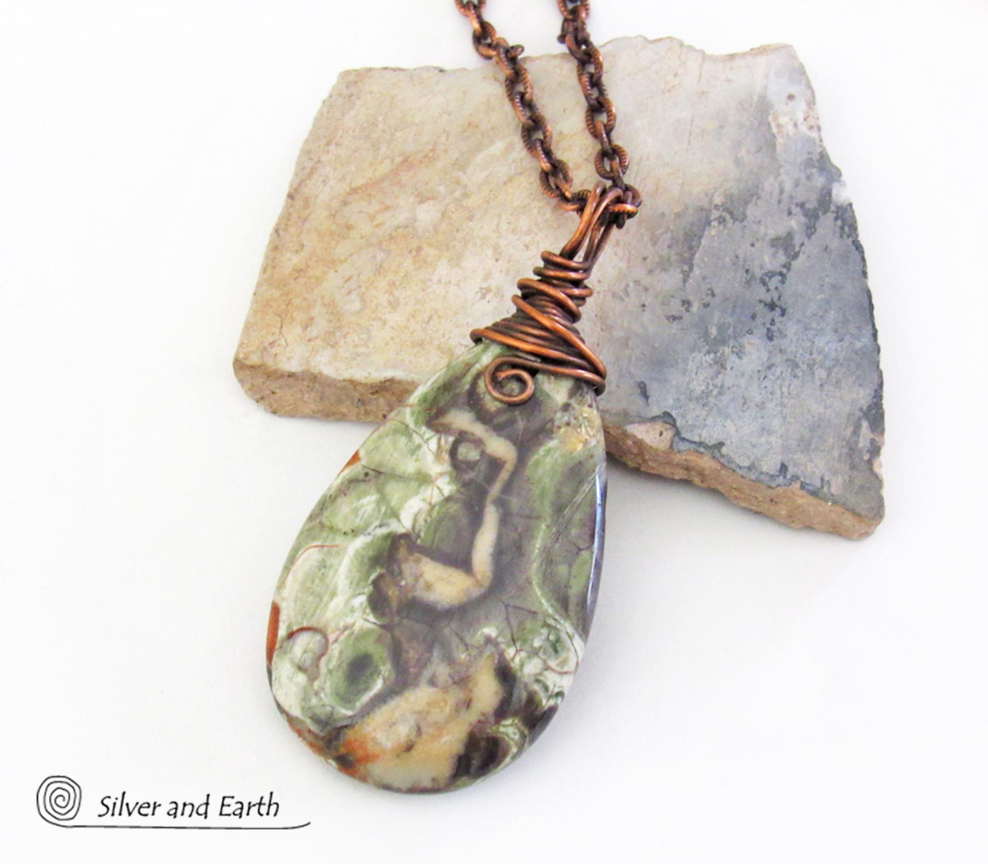 Mushroom Rhyolite Jasper Pendant on Copper Chain Necklace - Earthy Natural One of a Kind Stone Jewelry