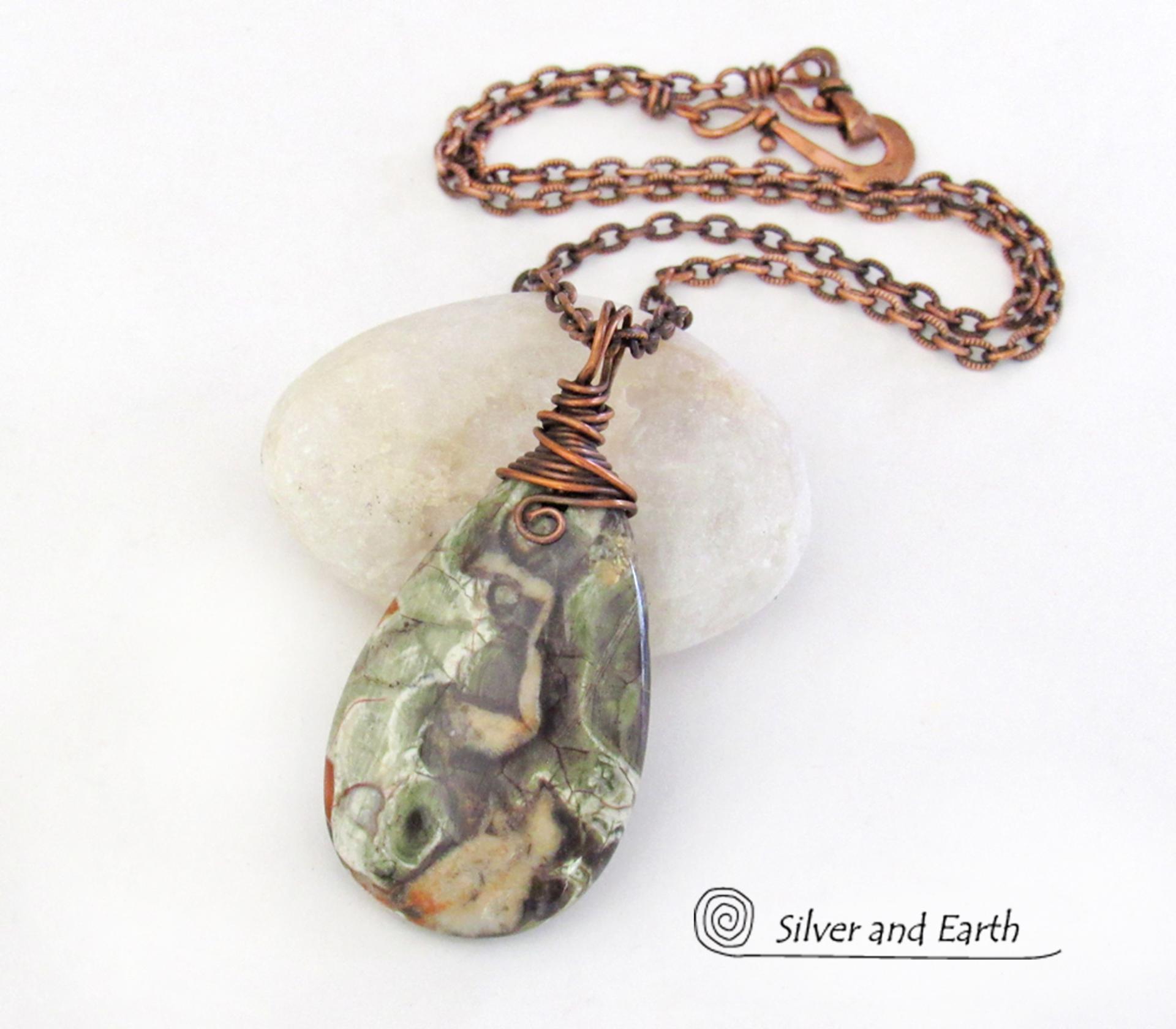 Mushroom Rhyolite Jasper Pendant on Copper Chain Necklace - Earthy Natural One of a Kind Stone Jewelry