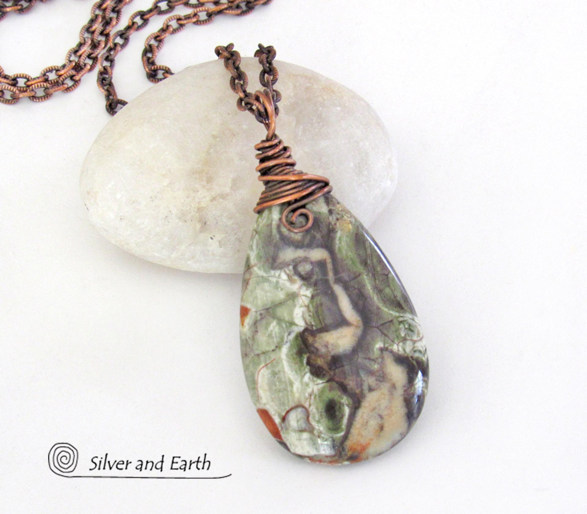 Mushroom Rhyolite Jasper Pendant on Copper Chain Necklace - Earthy Natural One of a Kind Stone Jewelry