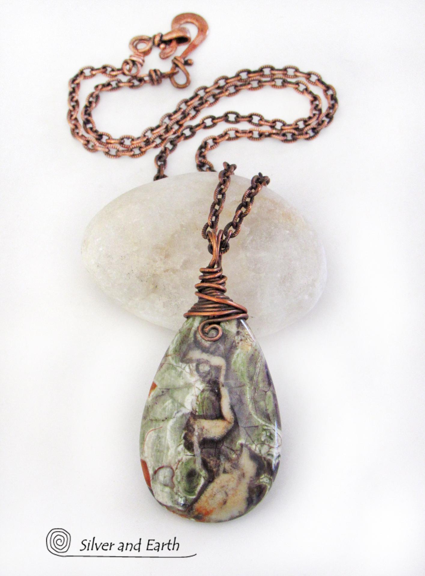 Mushroom Rhyolite Jasper Pendant on Copper Chain Necklace - Earthy Natural One of a Kind Stone Jewelry