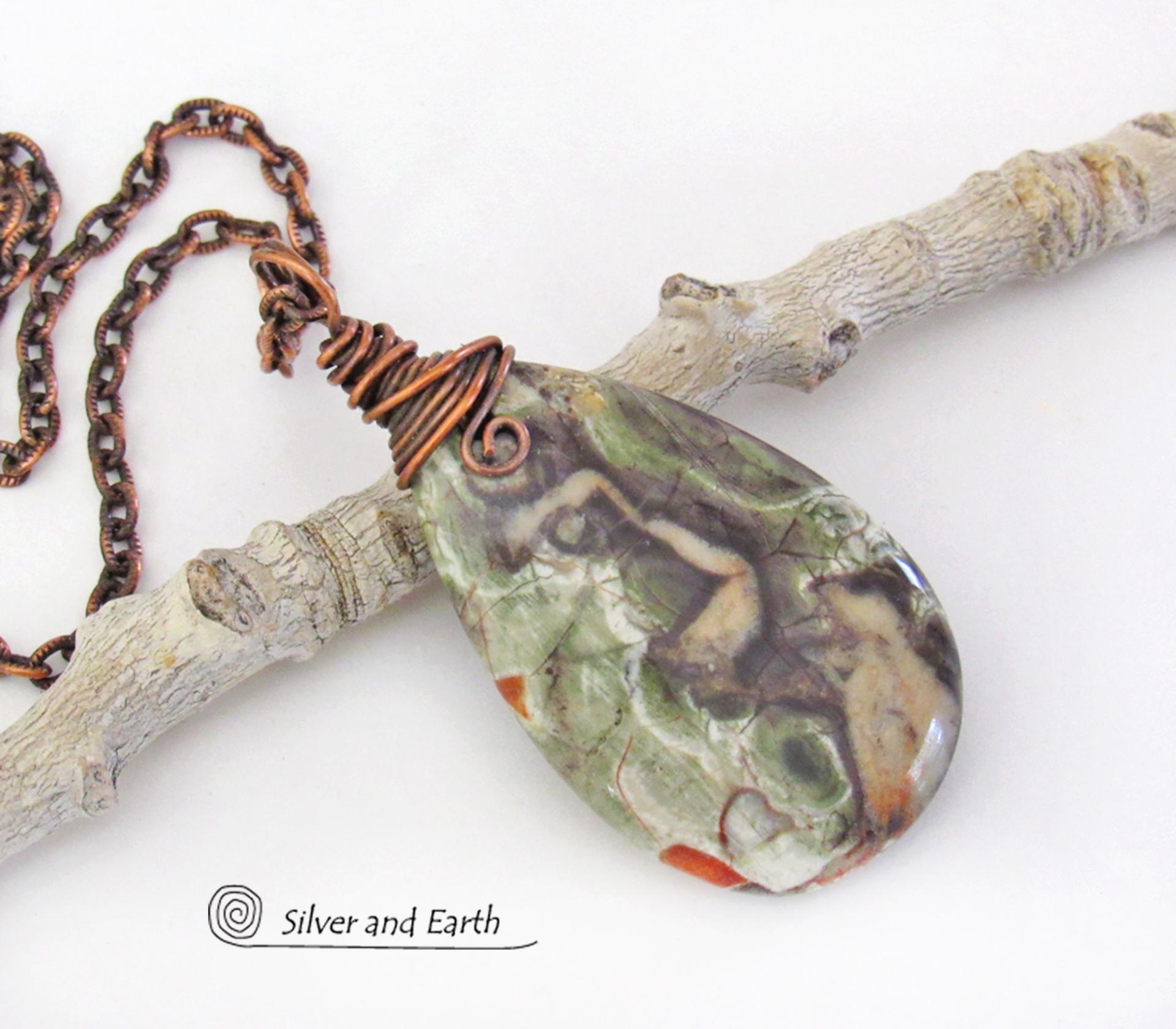 Mushroom Rhyolite Jasper Pendant on Copper Chain Necklace - Earthy Natural One of a Kind Stone Jewelry