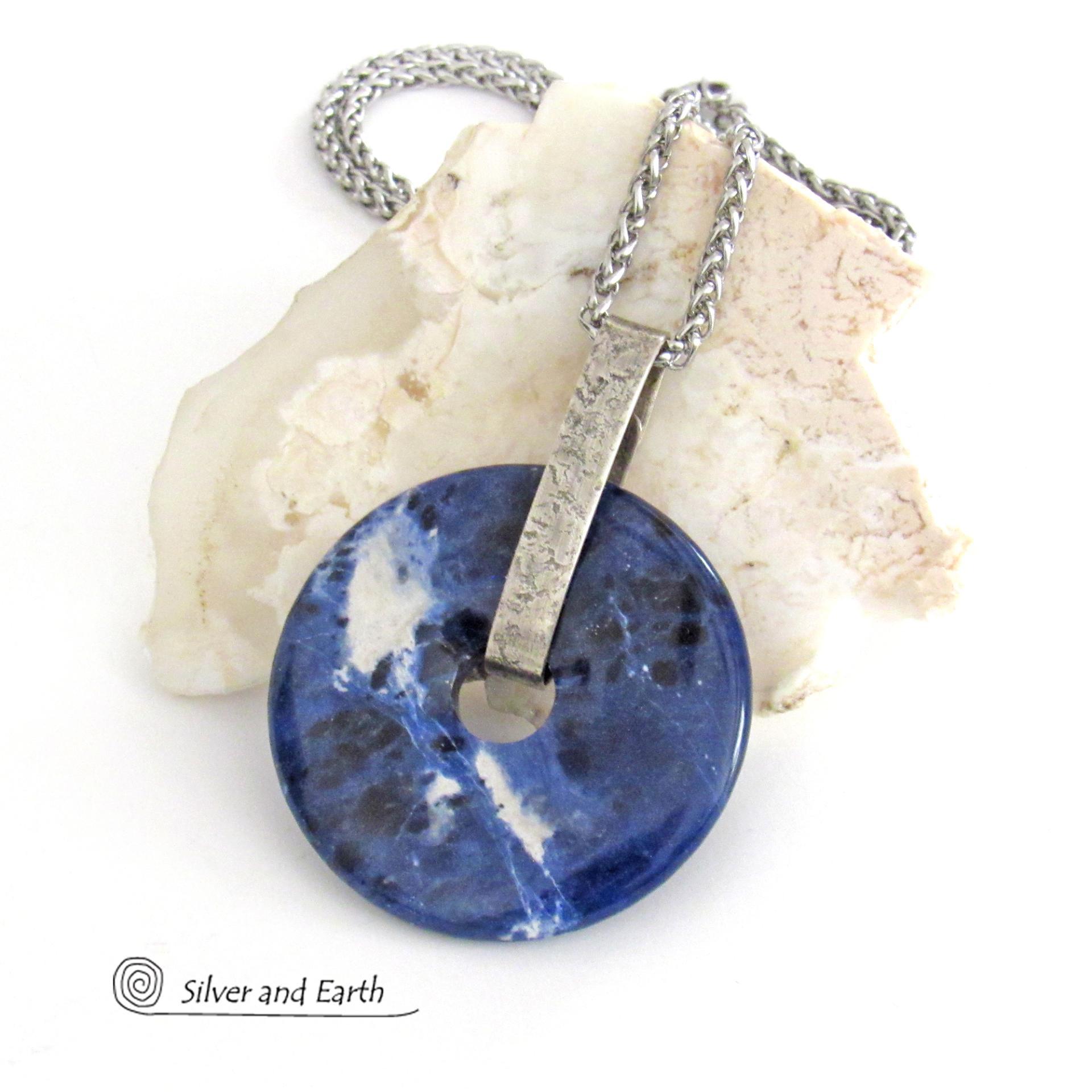 Blue Sodalite Gemstone Sterling Silver Pendant Necklace - Handcrafted Natural Stone Jewelry