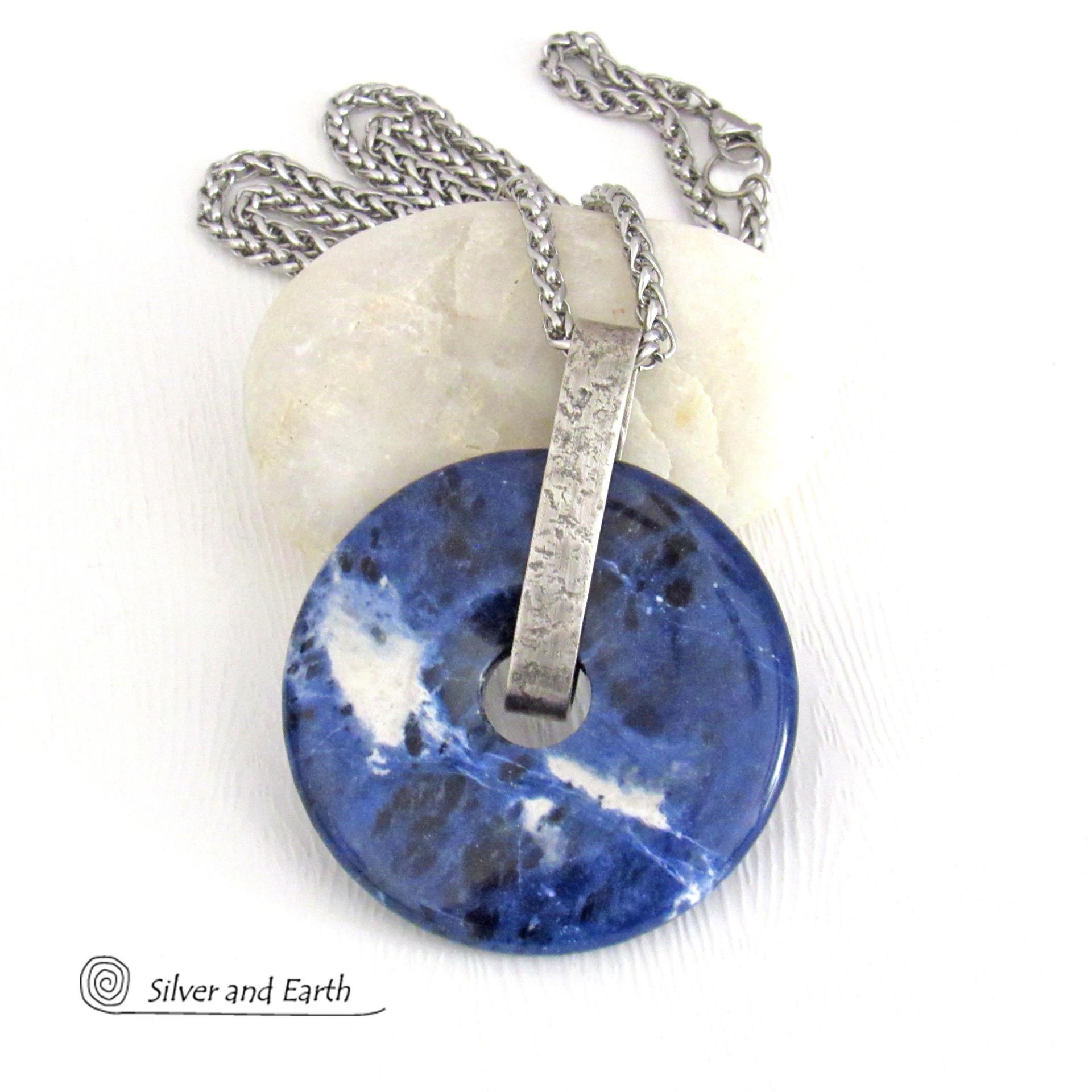 Blue Sodalite Gemstone Sterling Silver Pendant Necklace - Handcrafted Natural Stone Jewelry