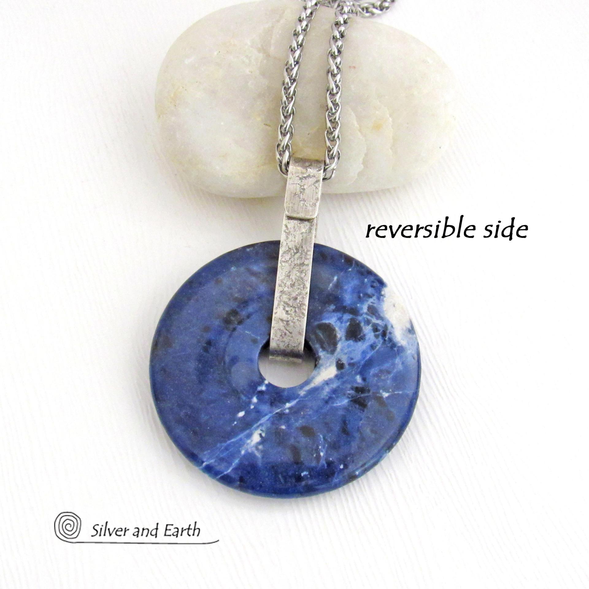 Blue Sodalite Gemstone Sterling Silver Pendant Necklace - Handcrafted Natural Stone Jewelry