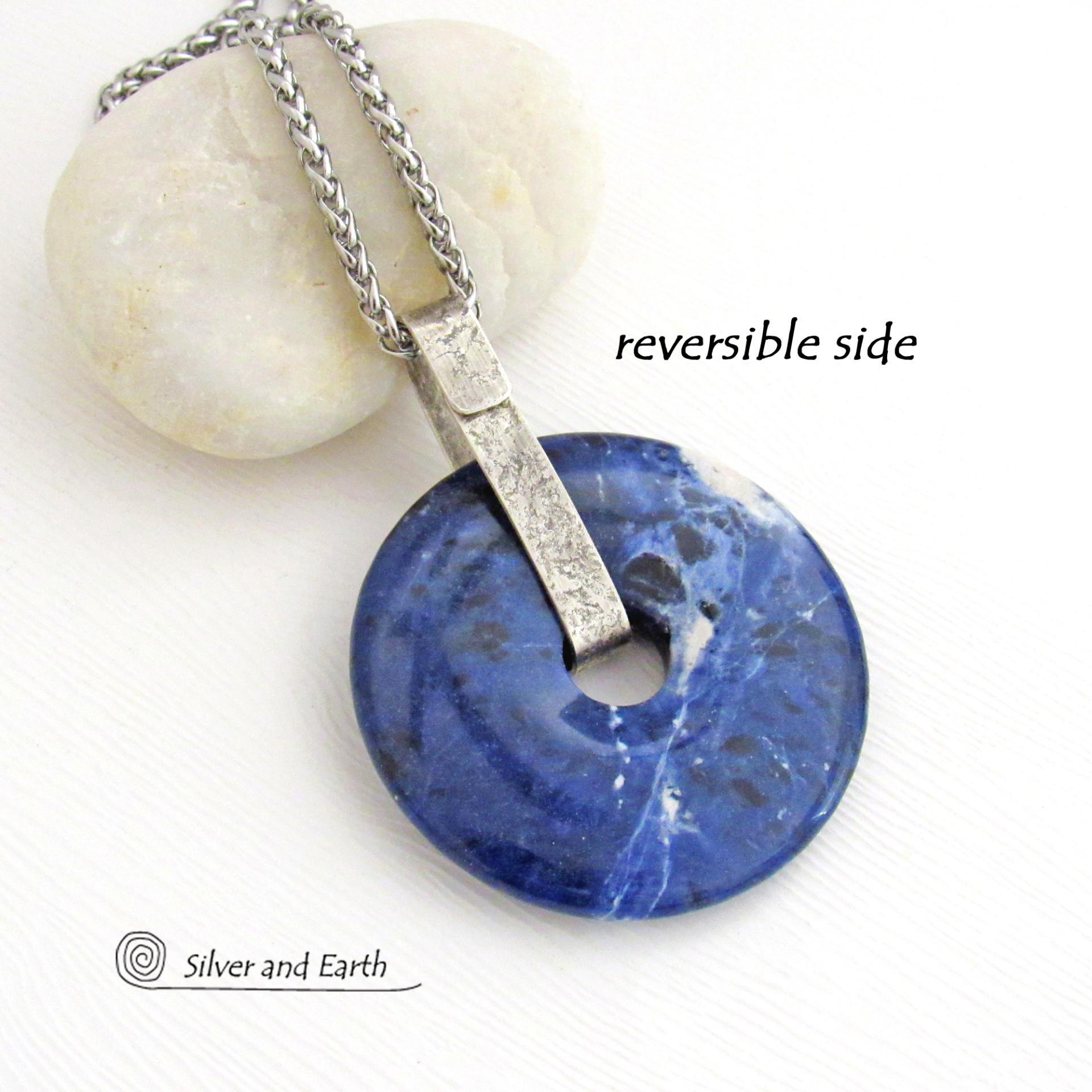 Blue Sodalite Gemstone Sterling Silver Pendant Necklace - Handcrafted Natural Stone Jewelry