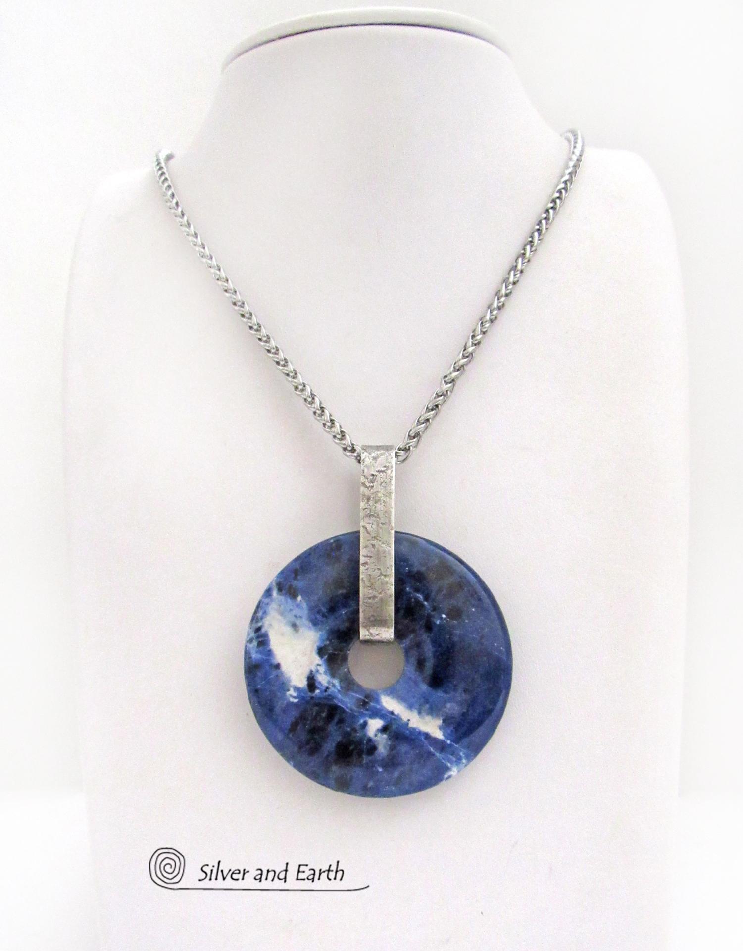 Blue Sodalite Gemstone Sterling Silver Pendant Necklace - Handcrafted Natural Stone Jewelry