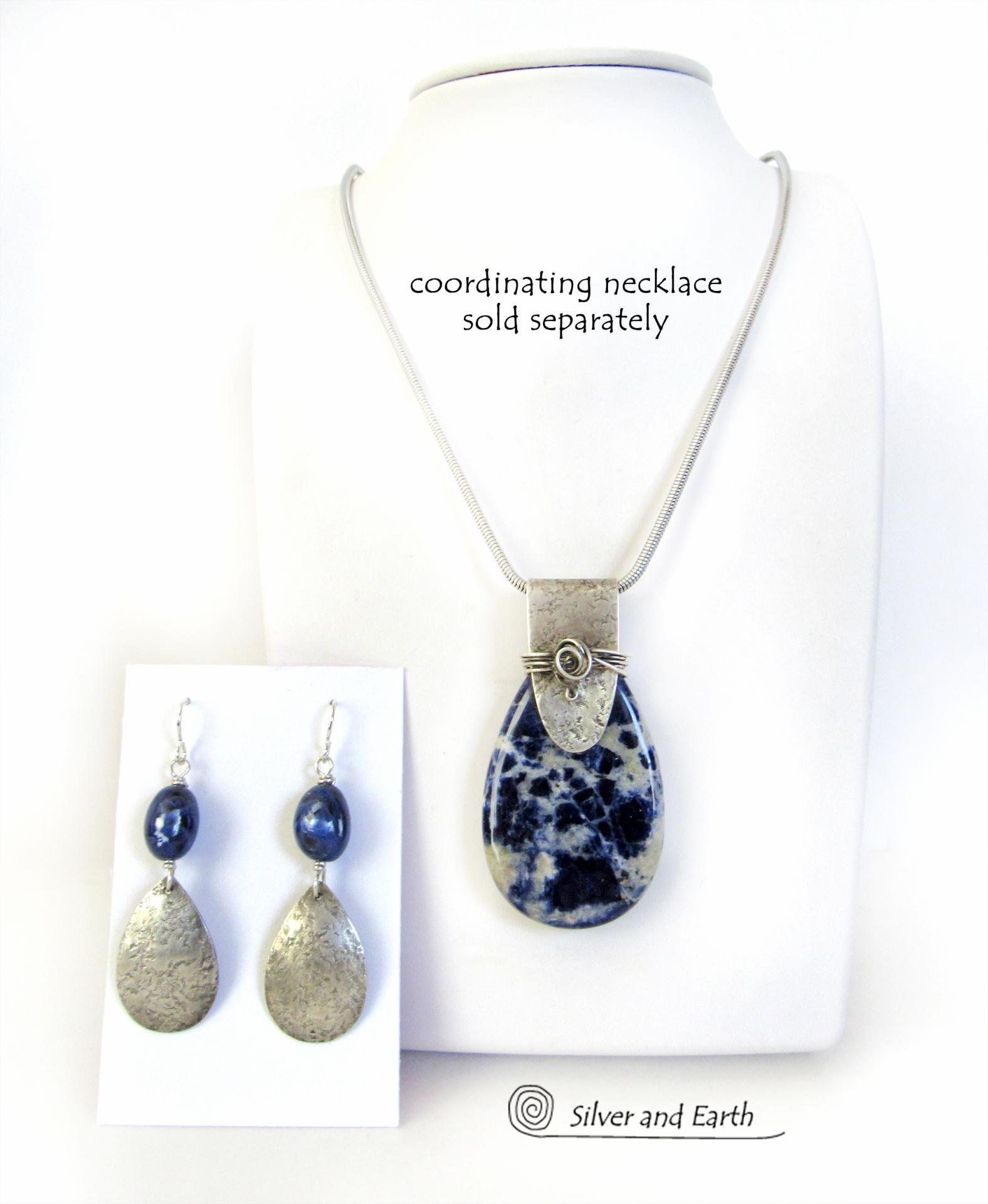 Sterling Silver Dangle Earrings with Blue Sodalite Gemstones - Artisan Handcrafted Silver and Natural Stone Jewelry