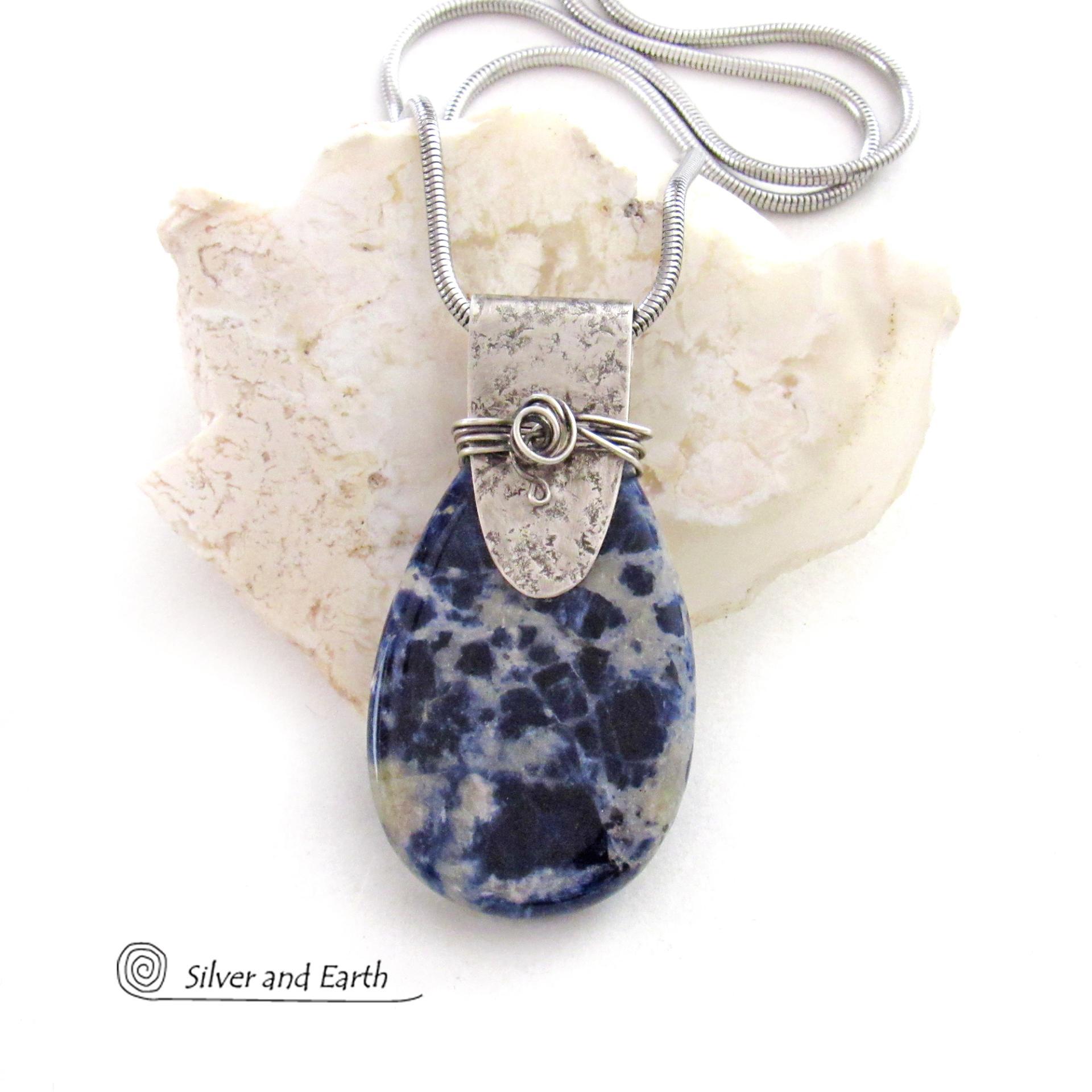 Blue Sodalite Sterling Silver Necklace - Unique Artisan Handcrafted Natural Gemstone Jewelry