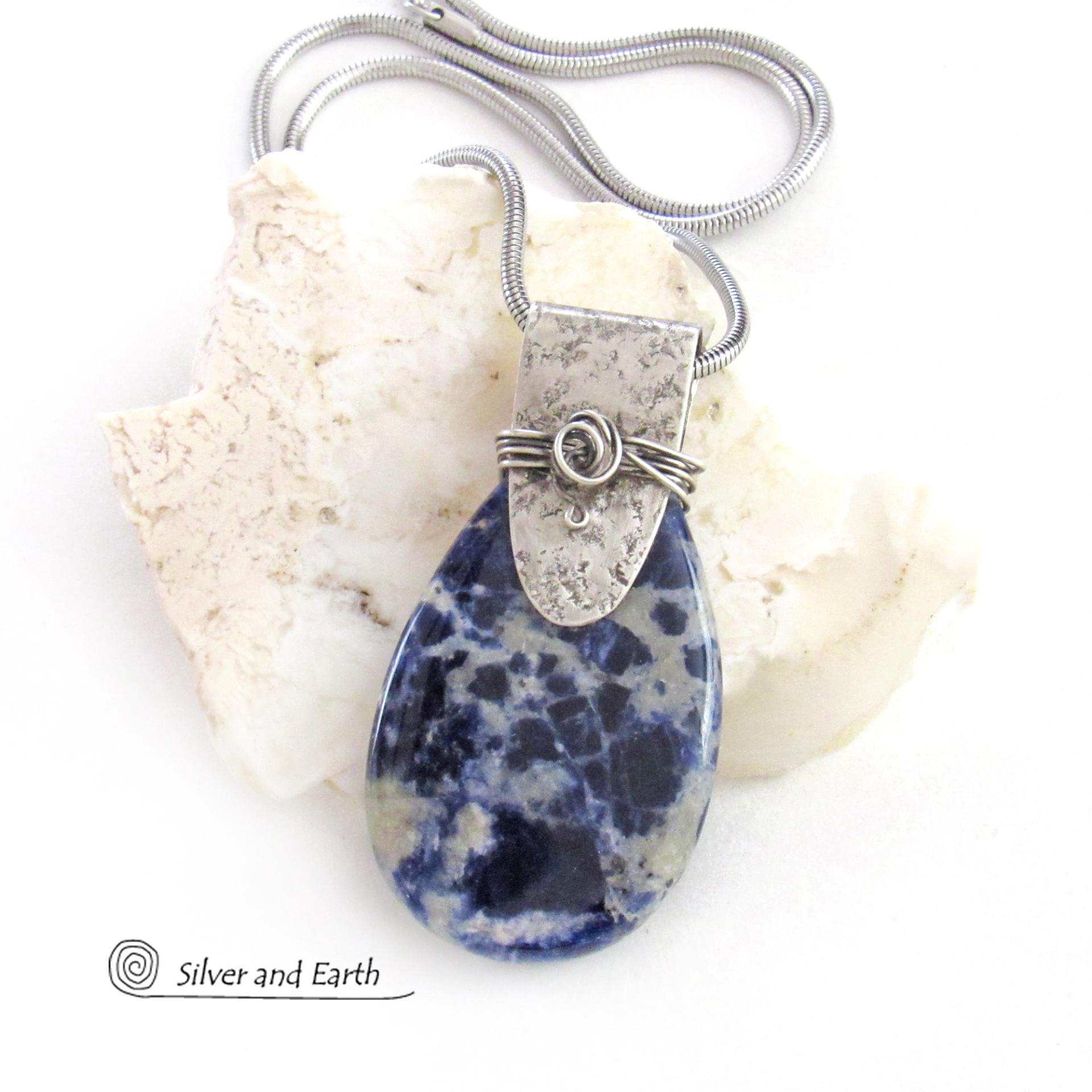 Blue Sodalite Sterling Silver Necklace - Unique Artisan Handcrafted Natural Gemstone Jewelry