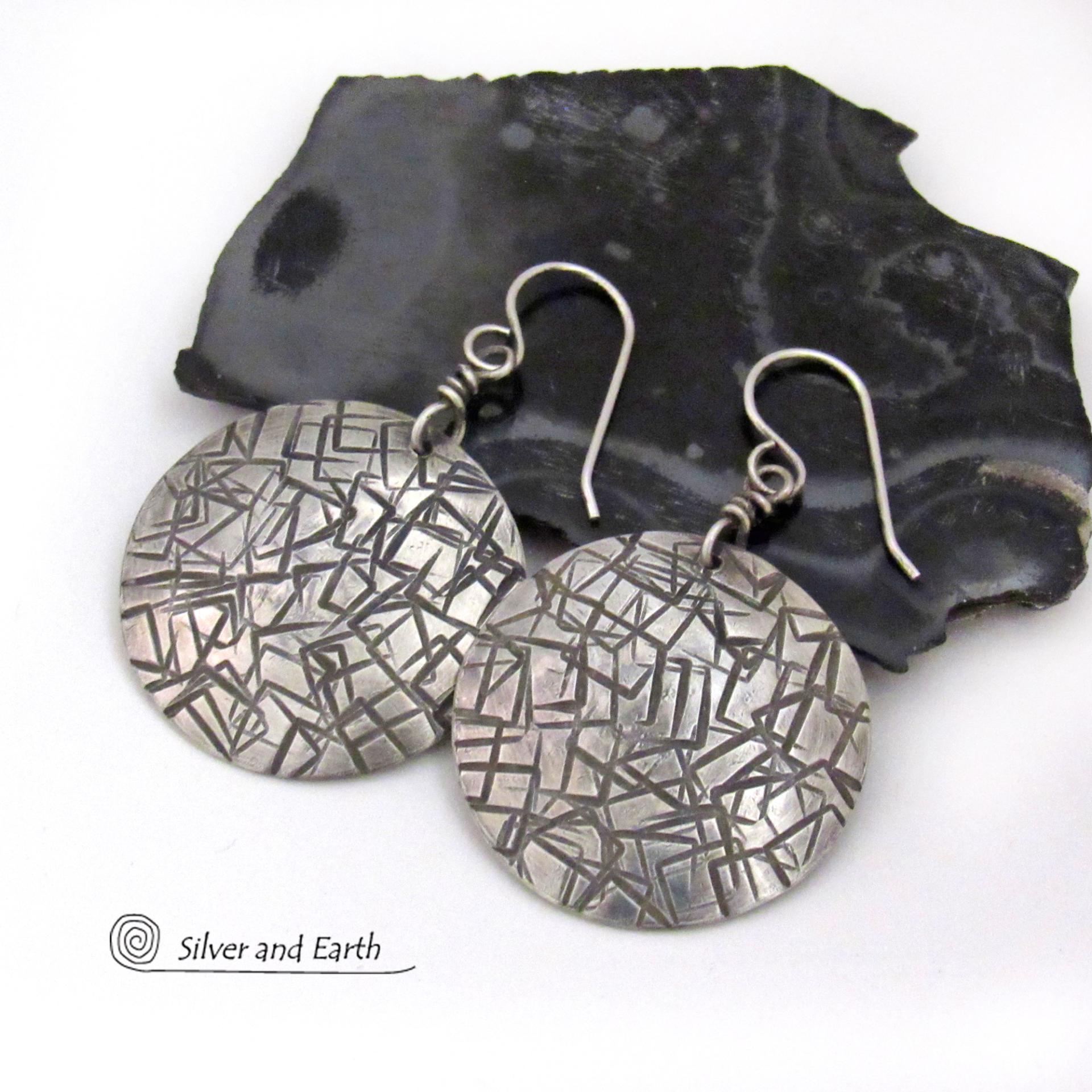 Modern Sterling Silver Earrings with Hand Stamped Texture - Jewelry for Everyday Wear 