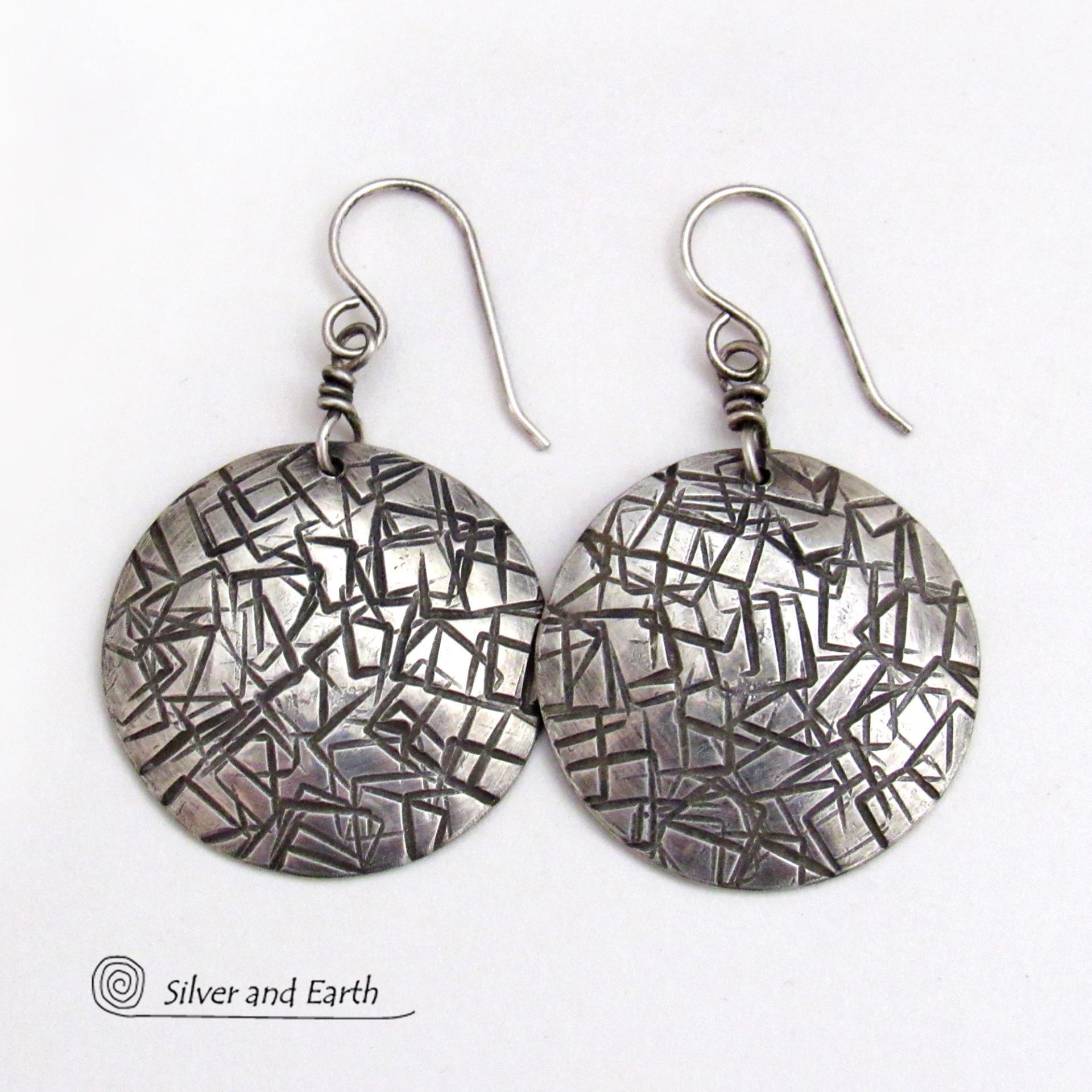 Modern Sterling Silver Earrings with Hand Stamped Texture - Jewelry for Everyday Wear 