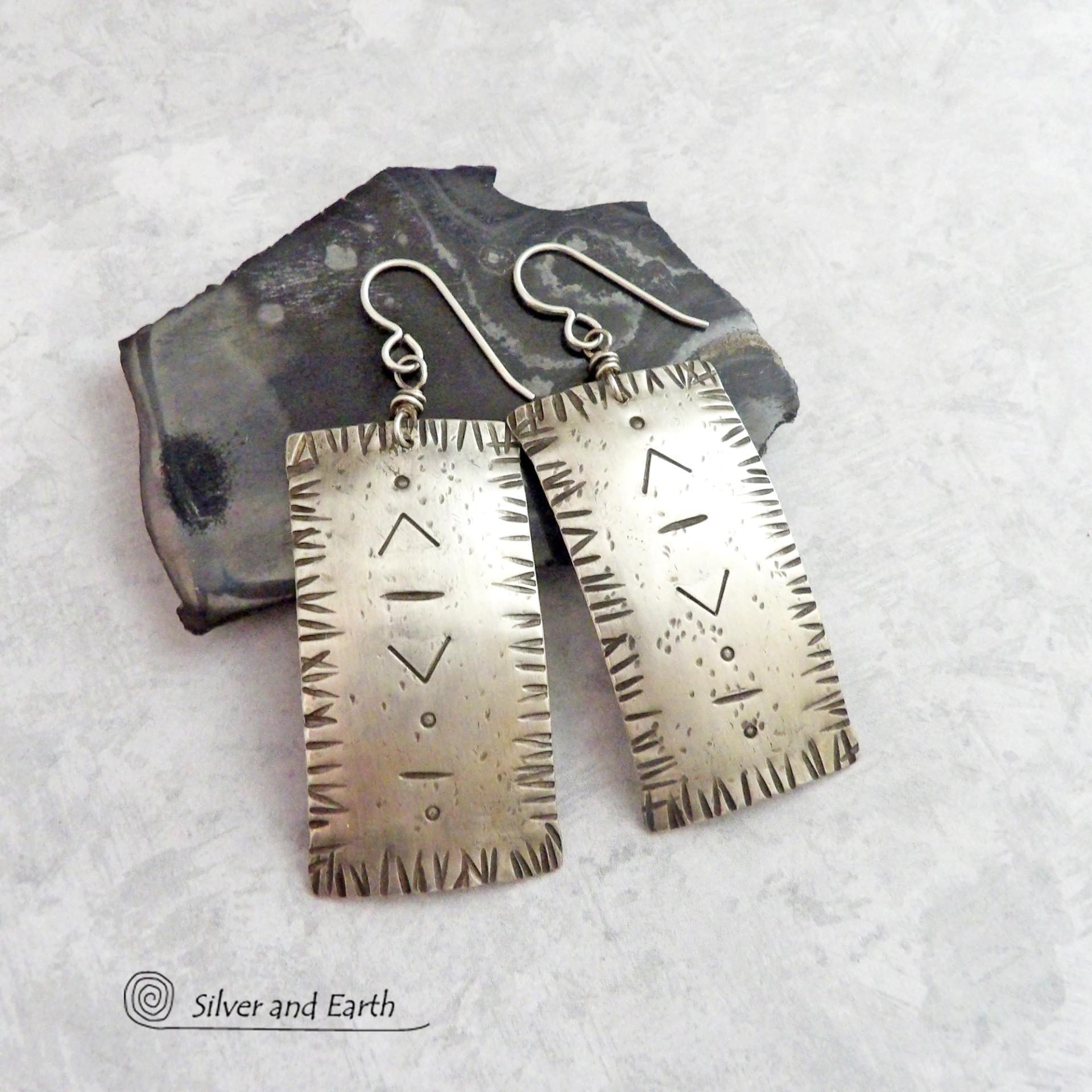 Hand Stamped Sterling Silver Earrings with a Modern Southwestern Tribal Flair