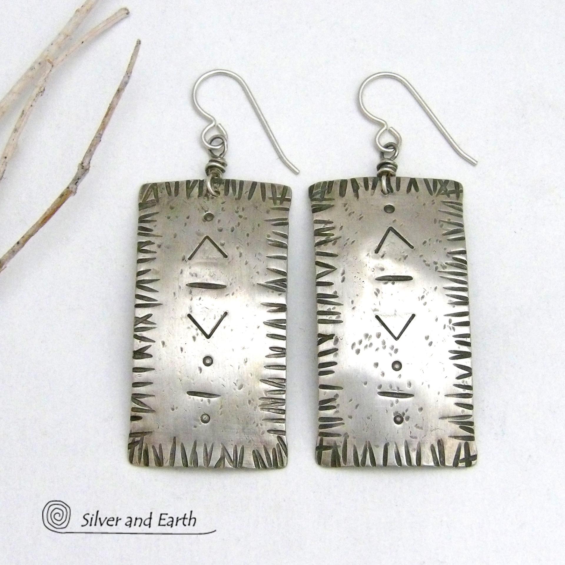 Hand Stamped Sterling Silver Earrings with a Modern Southwestern Tribal Flair