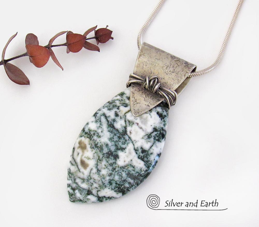 Green Tree Jasper Sterling Silver Necklace - Unique Stone Jewelry | Silver  and Earth Jewelry