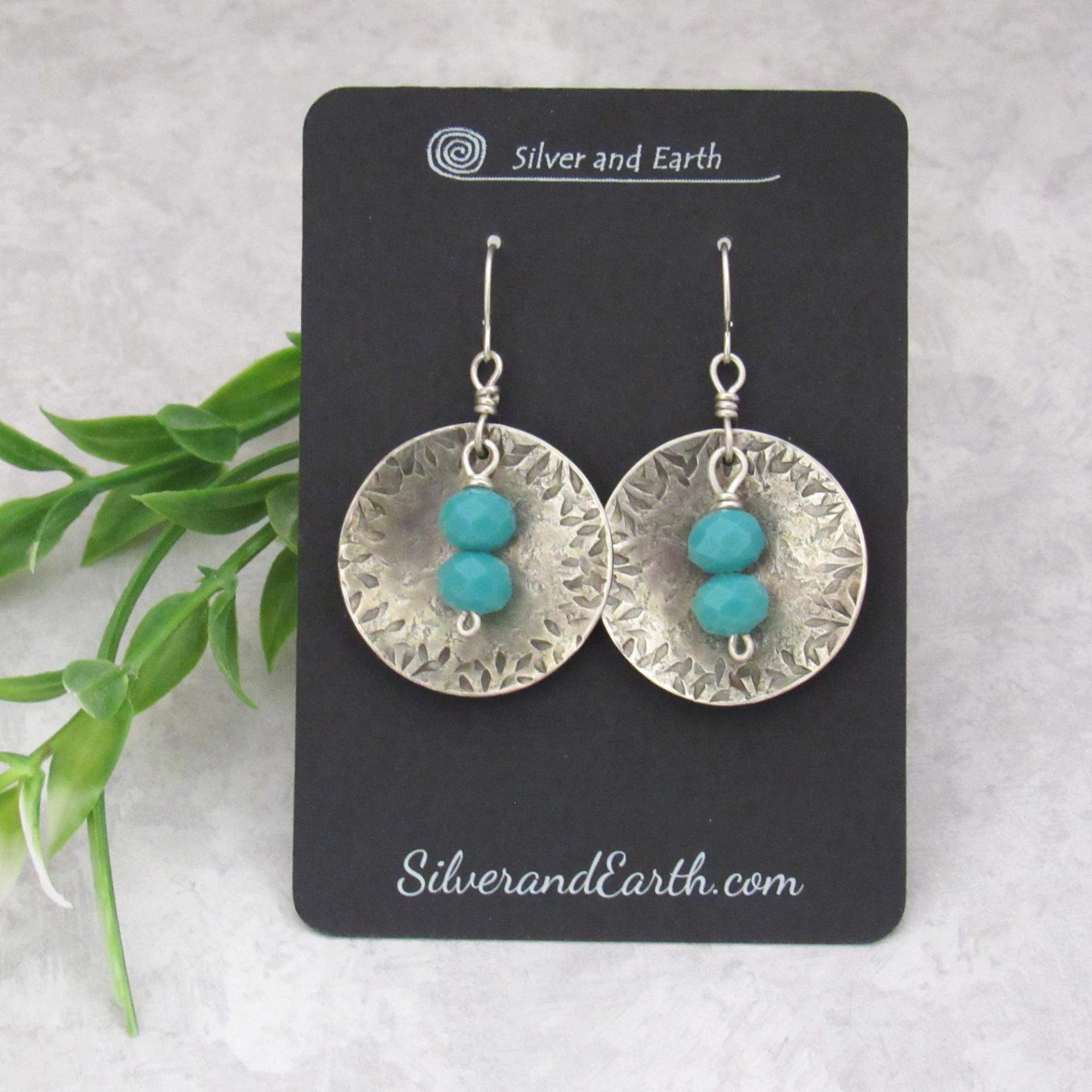 Round Sterling Silver Dangle Earrings with Faceted Blue Glass Crystal Beads - Modern Elegant Jewelry