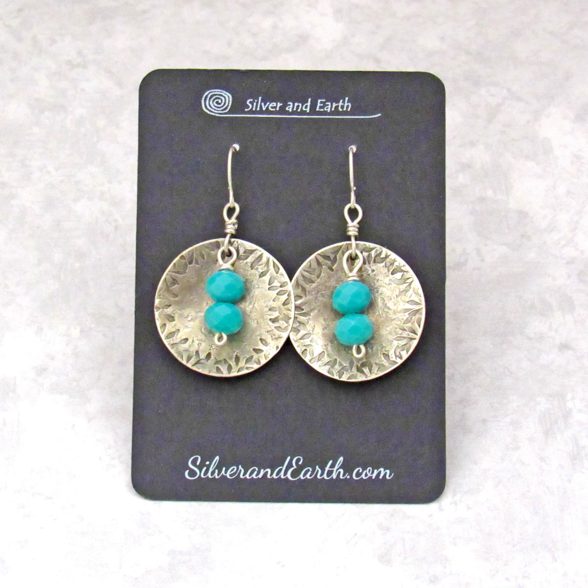 Round Sterling Silver Dangle Earrings with Faceted Blue Glass Crystal Beads - Modern Elegant Jewelry