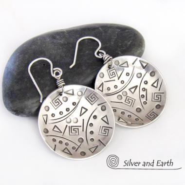 Round Sterling Silver Earrings with Unique Hand Stamped Texture