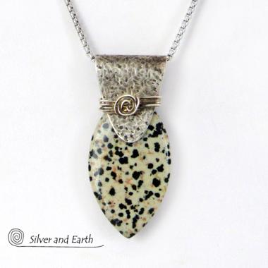 Dalmatian Jasper Sterling Silver Necklace - Handcrafted Earthy Natural Stone Jewelry