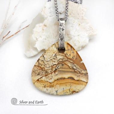 Large Picture Jasper Sterling Silver Statement Necklace - One of a Kind Natural Stone Jewelry