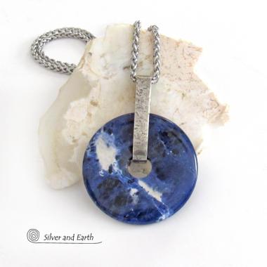 Blue Sodalite Gemstone Sterling Silver Pendant Necklace - Handcrafted Natural Stone Jewelry