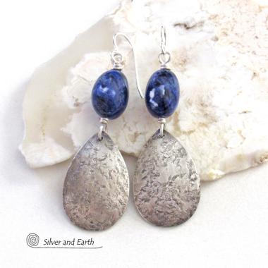 Sterling Silver Dangle Earrings with Blue Sodalite Gemstones - Artisan Handcrafted Silver and Natural Stone Jewelry