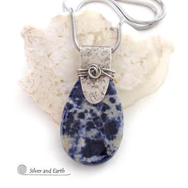 Blue Sodalite Sterling Silver Necklace - Unique Artisan Handcrafted Natural Gemstone Jewelry