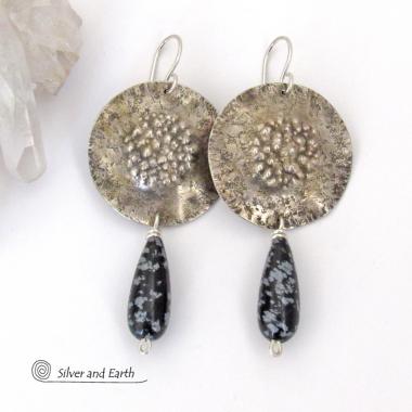 Sterling Silver Earrings with Snowflake Obsidian Stones - Unique Sterling and Gemstone Jewelry