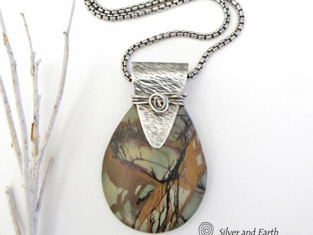 Picasso Jasper Sterling Silver Necklace - Natural Stone Jewelry